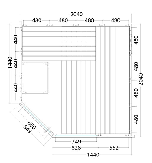Saunakabine Harvia Himalaya Corner Infrarot 206x206x204cm BxTxH 