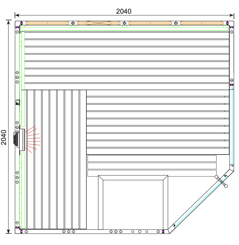Saunakabine Harvia Himalaya Corner Infrarot 206x206x204cm BxTxH 