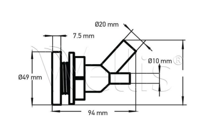 Wellis Jet Gehäuse 2" 1 Loch beleuchtet